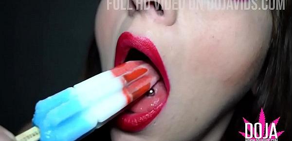  Big Stretched Pierced Tongue Mouth Fetish Popsicle Tease